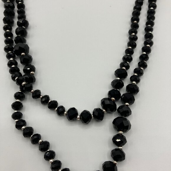 WHBM White House Black Market Black & Silver Crystal Long Beaded Necklace 52” - Picture 5 of 5